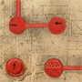 Romana Romanyshyn - "The Red Telegraph". Wood, gesso, oil, silkscreen; 45 x 130; 2009